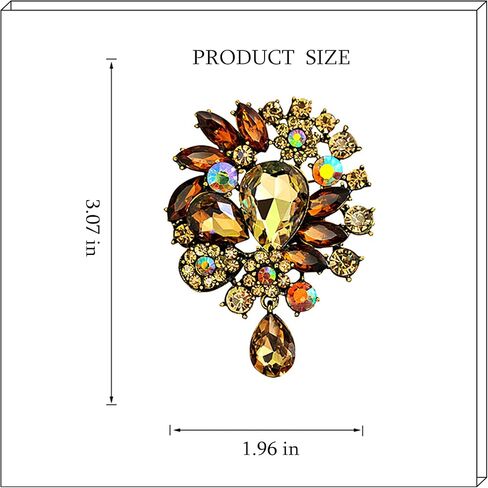 Womenfts Vintage Fashion Brooch,Crystal Antiqued Gold Tone Teardrop Bouquet Style For Party Wedding Ect, yellow, 4.13inchx4.25inchx0.66inch in Saudi Arabia
