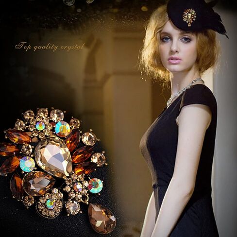 Womenfts Vintage Fashion Brooch,Crystal Antiqued Gold Tone Teardrop Bouquet Style For Party Wedding Ect, yellow, 4.13inchx4.25inchx0.66inch in Saudi Arabia