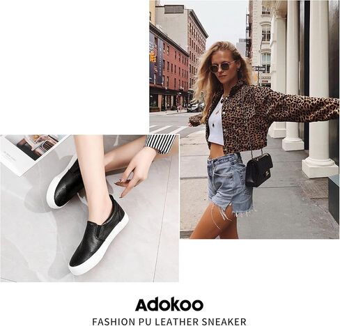 Adokoo Womens Slip On Shoes Fashion PU Leather Sneaker Casual Walking Shoes in Saudi Arabia
