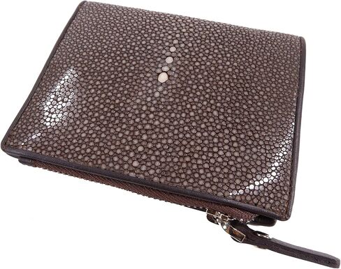 Genuine Polished Stingray Shagreen Skin Leather Zip Bifold Wallet (Carmine Red) in Kuwait