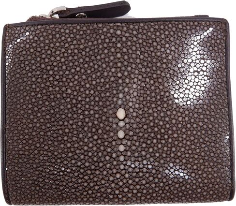 Genuine Polished Stingray Shagreen Skin Leather Zip Bifold Wallet (Carmine Red) in Kuwait