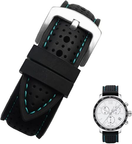 سوار ساعة سيليكون مثقوب من ستراب سيكر ساتون - مشبك فضي - سوار ساعة بديل للرجال والنساء للجنسين مطاط اسود مع غرز متوافق مع معظم الساعات - المقاسات: 20 ملم، 22 ملم، 24 ملم in Kuwait