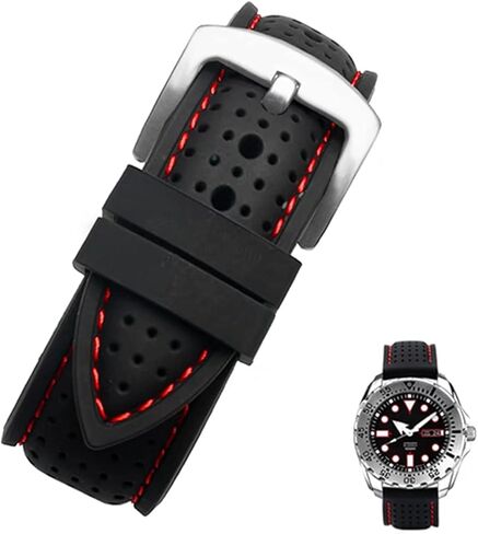 سوار ساعة سيليكون مثقوب من ستراب سيكر ساتون - مشبك فضي - سوار ساعة بديل للرجال والنساء للجنسين مطاط اسود مع غرز متوافق مع معظم الساعات - المقاسات: 20 ملم، 22 ملم، 24 ملم in Kuwait