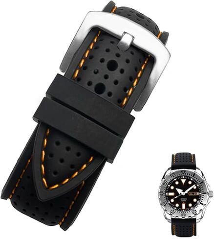 سوار ساعة سيليكون مثقوب من ستراب سيكر ساتون - مشبك فضي - سوار ساعة بديل للرجال والنساء للجنسين مطاط اسود مع غرز متوافق مع معظم الساعات - المقاسات: 20 ملم، 22 ملم، 24 ملم in Kuwait