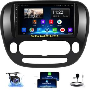【4+64】 Android Car Radio for Kia Soul 2014 2015 2016 2017, 9'' IPS Touchscreen Stereo with Wireless Carplay&Android Auto, GPS/WiFi/Bluetooth 5.2/ SWC/AHD Backup Camera/HiFi/FM/MIC/RCA/Split Screen