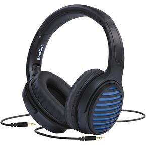 772D Headphones Wired, Over-Ear Headphones Foldable Corded Stereo 3.5mm Headset for Smartphones Chromebook Laptop Computer PC Tablets Travel (Black/Blue)