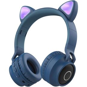 Kids Bluetooth Headphones,Wireless Over-Ear Headphones with Microphone,Cat Ear Headset with SD/TF Slot,Stereo Sound,Wireless & Wired Mode for Girls,Boys, Children,Teens, Student-Purple