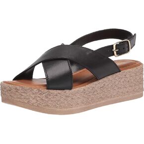 Women's Platform Sandal Flat, Black Italian Leather, 5