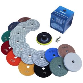 11 Packs 6 Inch Diamond Polishing Pads with 5/8"-11 Backer Pad 9 PCS Wet/Dry Polish Pad Kit for Drill Grinder Polisher 50-10000 Grit Pads for Marble Tile Quartz Granite Concrete Countertop