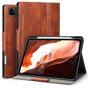 Antbox Case for iPad Pro 11 inch 4th Generation (2022)/3rd/2nd/1st Gen Vegan Leather with Pencil Holder Auto Sleep/Wake Function iPad Pro 11 Cover (Brown)