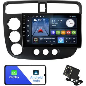 2+32G Android 12 Double Din Car Stereo for Honda Civic 2000-2005 with 9-Inch Touchscreen Radio Built-in Wireless Carplay/Android Auto/GPS/Bluetooth/FM/Backup Camera