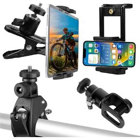 Multi-Functional Clamps for Pole, Bike and Desk Mounts with 1/4 Thread (includes 3 Types of clamps Tablet and Phone Holder)