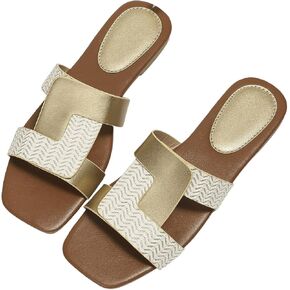 Verdusa Women's Square Toe Beach Flip Flops Summer Slip On Flat Sandals