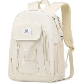 School Backpack for Teen Girls Student,15.6in Laptop Backpack for Women,Aesthetic Bookbag for College Middle School Gifts,Beige