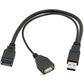 USB 3.0 Y Splitter Cable, Haokiang 1Feet USB 3.0 Type A Male to Dual USB Female 1 to 2 Y Splitter Sync Data Charger Cable Cord(One Side Only for Charging) (USB3.0 1F/2M)