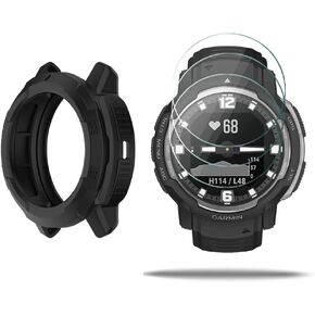 Watch Screen Protector (3+1Pack) Compatible for Garmin Instinct Crossover Solar, Tempered Glass Film Anti-Scratch High Definition Full Coverage and Soft TPU Protective Case