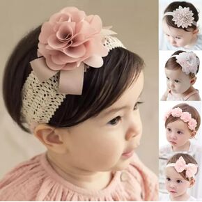Nature Blossom Baby Girls Cute Headbands Elastic Lace 5 pack, Pink Flower Bow Hair Band, Adjustable Head piece, Headwear for Toddler Hair Accessories