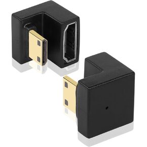 GINTOOYUN U Shape 8K Mini HDMI to HDMI Adapter 2.1 Version Mini HDMI Male to 180 Degree HDMI Female Extension Adapter for Camera,Laptop,Tablet,HDTV,Projector 2 PCS(Down)