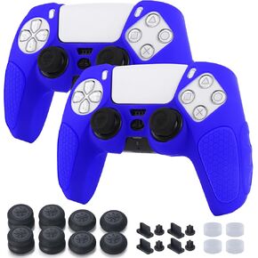 Non-Slip Protective Skins for PS5 Controller x 2(Blue) with Thumb Grips x 8, Plugs x 8, Anolog Protectors x 4