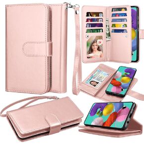 Takfox Galaxy A71 5G Case, for Samsung A71 5G Wallet Case, PU Leather 9 Card Slots ID Credit Card Holder Folio Flip Magnetic Detachable Phone Case & Lanyard for Samsung Galaxy A71 5G-Black in Kuwait