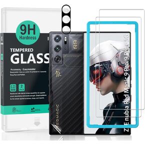Ibywind 2 Pack Screen Protector For ZTE nubia Red Magic 9 Pro/9 Pro+ 5G 6.8",9H Hardness Tempered Glass,With 1Pc Camera Lens Protector,1Pc Back Carbon Fiber Film