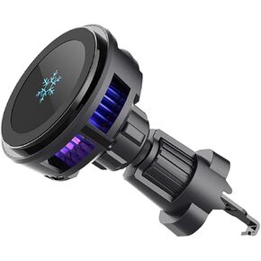 Magnetic Ice Cooling Wireless Car Charger, Compatible with Mag-Safe Car Charger,Air Vent Car Phone Holder Mount for iPhone 14/13/12 Series with QC 3.0 Fast Car Charger, Black