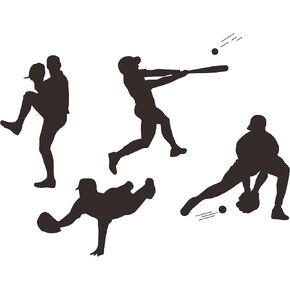 Baseball Player Sports Style Wall Decal Sticker for Gym Health Decals Boys Room Home Decorate Black 23 X 15 in