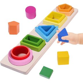 Montessori Toys for 1+ Year Old, Wooden Stacking Sensory Toys for Toddlers 1-3 Color Shape Sorter, Preschool Learning Activities Educational Sorting Toys, 1 2 3 Year Old Baby Girls Boys Gifts