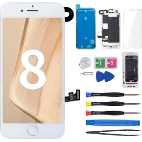 شاشة بديلة بيضاء لهاتف iPhone 8 مقاس 4.7 بوصة تم تجميعها مع كاميرا أمامية للزر الرئيسي، وسماعة أذن لمكبر الصوت، وواقي الشاشة ومستشعر القرب ومجموعة أدوات الإصلاح الكاملة A1863، A1905، A1906 in Kuwait