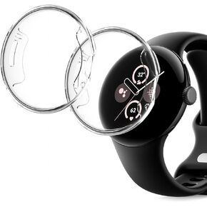 2 Pack Screen Protector Case for Google Pixel Watch 1 2 (2023 Release), HD Soft TPU Google Pixel Watch Cover Full Protection Case for Google Pixel Watch 2/1 (Clear+Clear)