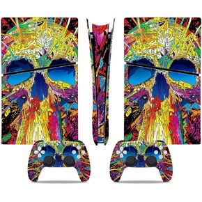 غطاء لاصق من الفينيل لجهاز PS5 Slim Digital Edition ووحدة تحكم جمجمة ملونة وجلد وحدات التحكم in Kuwait