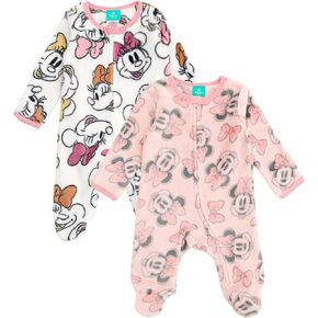 Disney Minnie Mouse Newborn Baby Girls Fleece 2 Pack Coveralls Woobie White/Pink Bows 0-3 Months