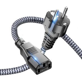 European Power Cord, Goalfish Nylon Braided Europlug Replacement Power Cord (CEE 7/7 to IEC60320 C13) with VED for Monitors, PC, Scanner,TV,Printer,Travel & More - 6.6Ft