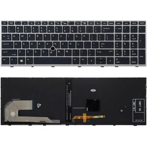 Replacement Keyboard Compatible with HP EliteBook 755 G5 850 G5 855 G5 750 G6 850 G6.Zbook 15u G5 Zbook 15u G6 (Not for Zbook 15 G5) with Silver Frame (with Pointer and Backlight)