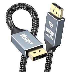Veetop Displayport to Displayport Cable 3m/9.8FT 1.2 DP 4K@60Hz, 2K@165Hz, 2K@144Hz Vesa Certified High Speed DisplayPort Cord with Nylon Braided for Monitor Laptop PC TV etc-
