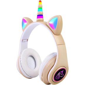 New Unicorn Wireless Bluetooth Earphones Pink Headworn LED Flashing Light Earphones… (Purple)