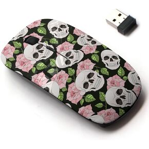 2.4G Wireless Mouse with Cute Pattern Design for All Laptops and Desktops with Nano Receiver - Gothic Roses Skulls