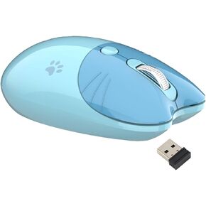 Yoidesu Mouse, BT5.1 2.4GHz Dual Mode Portable Cute Cat Shape Computer Mouse, Silent Click Adjustable DPI Auto Sleep Fashion Portable Mouse for Girl School Office (Blue)