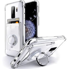 Shields Up for Galaxy S9 Plus Case, Samsung S9 Plus Case, Minimalist Wallet Case with Card Holder [3 Cards] & Ring Stand, [Drop Protection] Slim Protective Cover for Samsung Galaxy S9 Plus - Clear