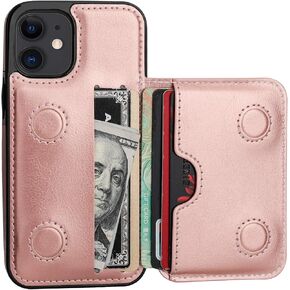 KIHUWEY Compatible with iPhone 12 Mini Wallet Case Credit Card Holder, Premium Leather Kickstand Durable Shockproof Protective Cover for iPhone 12 Mini 5.4 Inch(Black)
