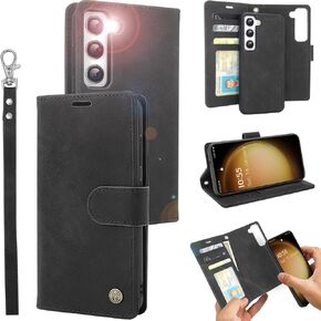 Case Wallet for Samsung Galaxy S23 Wallet Case, 6.1 Inch Magnetic Detachable Leather Flip Case with Card Holders, Wireless Charging Supported, Kickstand Phone Cover RFID Blocking, Black
