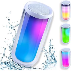 مكبر صوت بلوتوث محمول IPX7 مع وضع عرض ضوء LED بـ 8 ألوان، وظيفة حر اليدين، بطاقة TF، USB، مدخل AUX، مكبر صوت لاسلكي محمول مقاوم للماء، أبيض