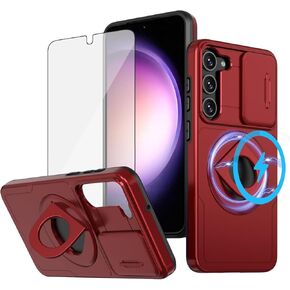 Asuwish Phone Case for Samsung Galaxy S23 Plus S23+ 5G with Slide Camera Cover Tempered Glass Screen Protector Stand Ring Holder Rugged Slim Cell S23plus 23S + S 23 23+ SM-S916U 6.6 inch Women Purple