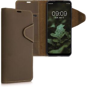 kalibri Case Compatible with Motorola Moto G31 / Moto G41 - Case Real Leather Protective Wallet Cover with Card Slot - Brown