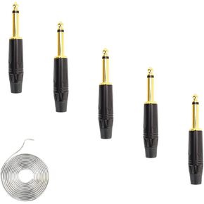 1/4" Audio Plugs 6.35mm Plug TS Male 1/4 inch Solder Type Mono Straight Connector for DJ Mixer, Speaker Cables,Guitar Cables,Phono,Patch Cable,Microphone Cables,Solder Wired,5 Pack (Straight Plug)