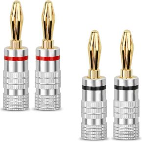 Speaker Banana Plugs 2 Pairs/4 Pcs, 24K Gold Plated Speaker Banana Plugs Connectors for Speaker Wire, Home Theater, Audio/Video Receiver, Amplifiers, Speaker Wall Plates and Sound Systems