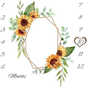 Sunflower Mile Stone Monthly Baby Blanket for Girls. Includes Heart Frame and Yellow Headband. Polyester Material 100% Size 46 x 46 in
