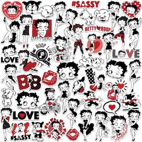 Betty Boop Limited Color 50ct Vinyl Large Deluxe Stickers Variety Pack - Laptop, Water Bottle, Scrapbooking, Tablet, Skateboard, Indoor/Outdoor