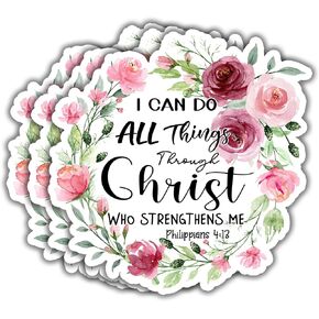 (3pcs) I Can Do All Things Through Christ Who Strengthens Me Stickers Inspirational Quotes Bibble Verse Philippians 4:13 for Tumbler Water Bottles Laptop Phone Kindle Car Vinyl Decal Size 3x3"
