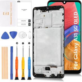 A31 5G A315 OLED LCD Display +Frame for Samsung Galaxy A31 5G SM-A315F/G/DS 6.4" LCD Screen Display Replacement Touch Digitizer Assembly Kit(Prism Crush Black)